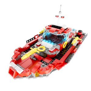 V607 Fire Rescue RC Boat Building Block Set Firefighter Toys, STEM Firefighting Ship Model Gift