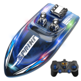 Flytec V222 High Speed Racing RC Boat Rechargeable with Dazzling LED Light for Kids Pool and Lakes