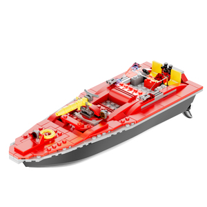 V106 City Fire Rescue Boat Building Block Set Toys STEM Firefighting RC Racing Boat Model For Pool