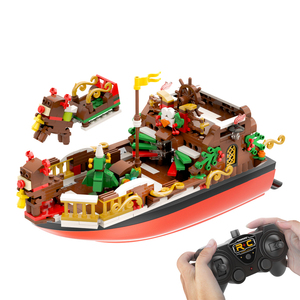 V608 Building Block RC Boat for Christmas, With Elk Decorations Xmax Gifts Toy Boat