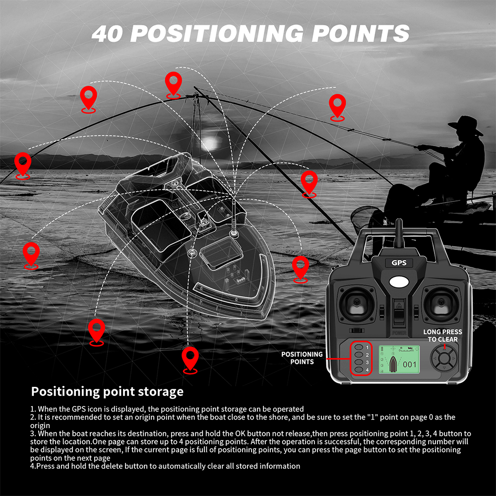 V020 GPS Self-Illuminating RC Fishing Bait Boat 500M Auto Return